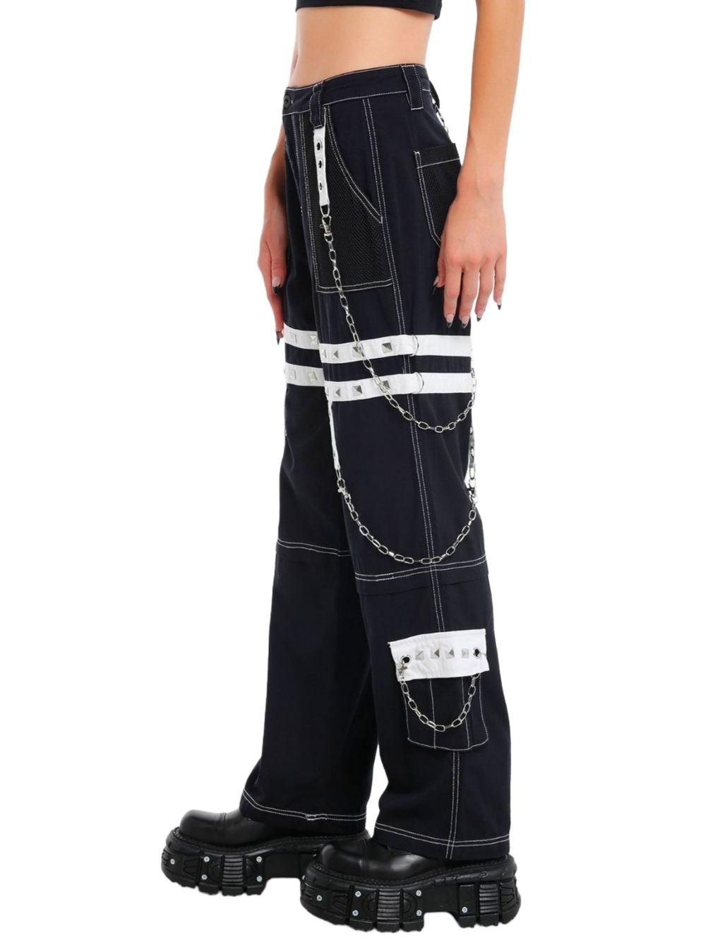 Hot Topic Black & White Grommet Suspender Skater Pants!